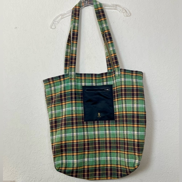 R13 Tote Bag Medium 2 Straps Oversized Flannel 💚 Green Plaid Grunge Street Luxe - Picture 1 of 16